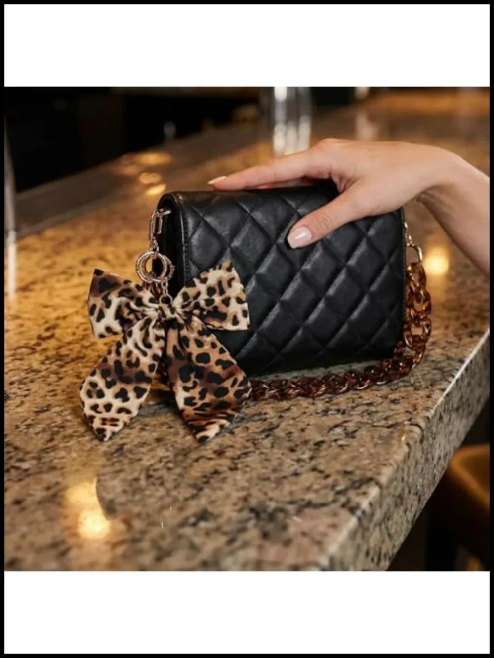 Leopard Bow Purse Charm Keychain with Bag Chain